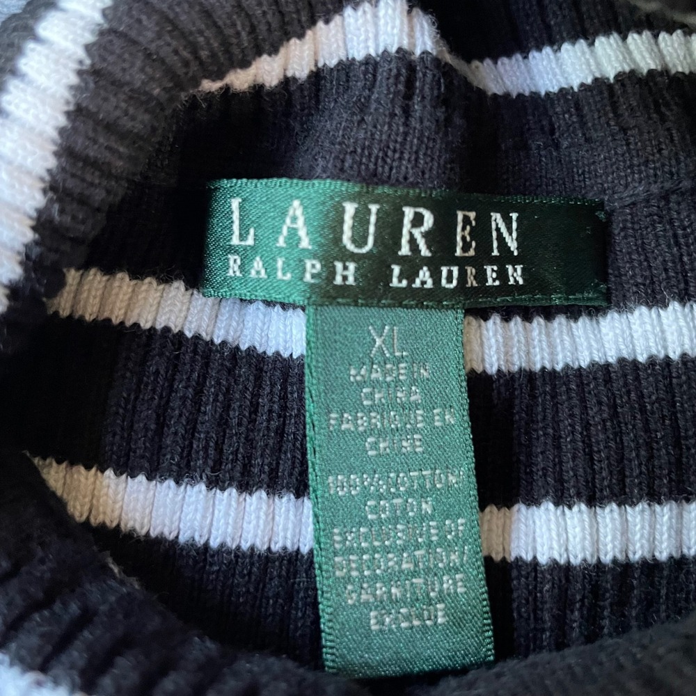 Lauren Ralph Lauren Turtleneck Sweater Women XL Black White Striped Old Money - Picture 3 of 8